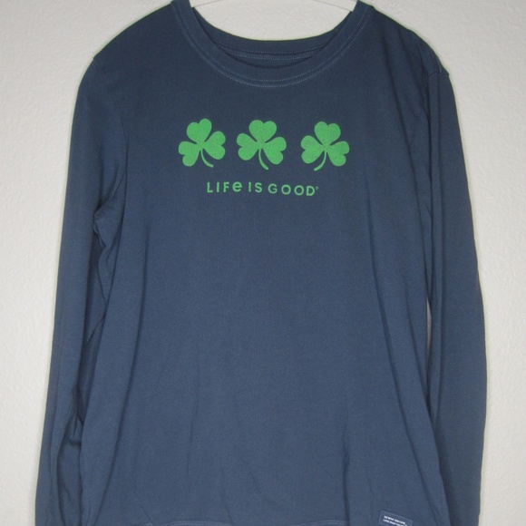 Life is Good womens Three Shamrocks Long Sleeve Crusher Tee - Size Large - Picture 2 of 6
